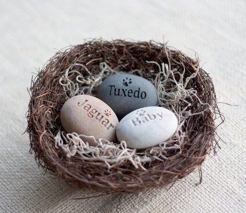 Personalized pet lover gift  - Furry Babies Nest (TM) - set of 3 engraved stones with pets names