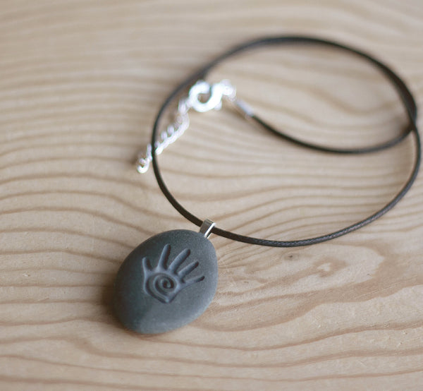 Healing Hand - Tiny PebbleGlyph (C) Necklace - Engraved stone necklace