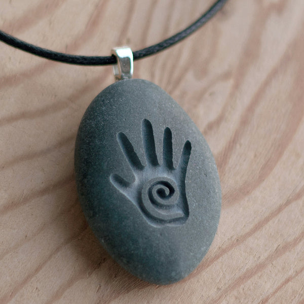 Healing Hand - Tiny PebbleGlyph (C) Necklace - Engraved stone necklace