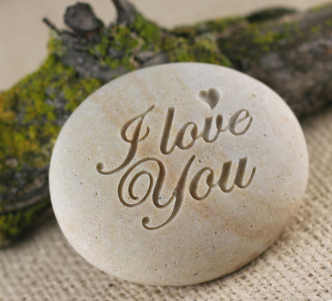 I LOVE YOU- engraved stone gift - Ready to ship