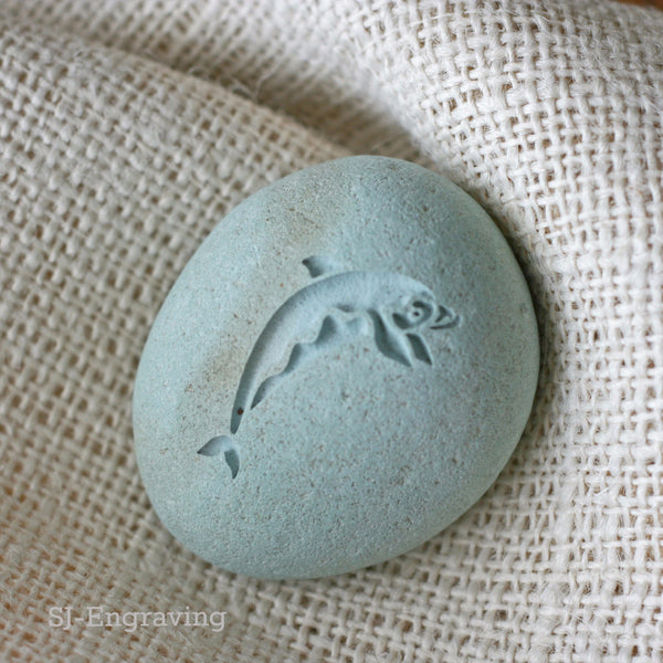 Dolphin gift pebble - engraved stone ready to ship