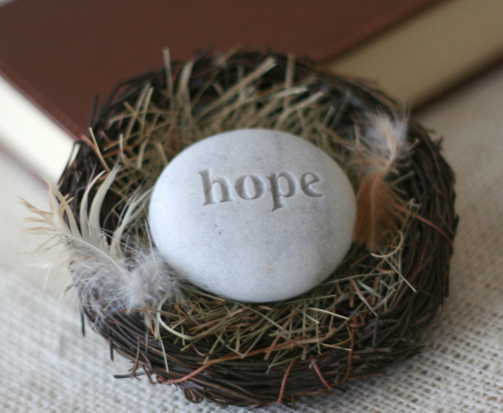 Hope stone in nest -  Ready to ship gift by SJ-Engraving