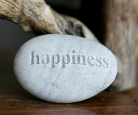 Happiness pebble - Engraved Inspirational Word on Rock - Ready Gift by SJ-Engraving
