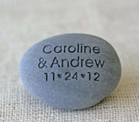 Wedding location pebble - double sided engraving - longitue & latitude engraved pebble