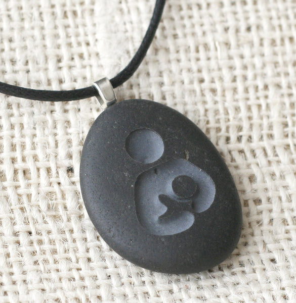 Mothers necklace - Breast feeding symbol - Tiny PebbleGlyph Pendant (c) - Engraved beach stone necklace