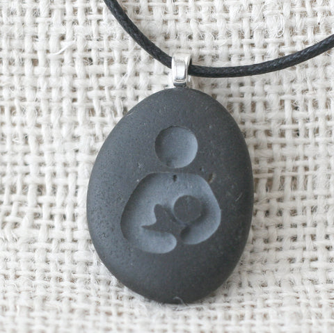 Mothers necklace - Breast feeding symbol - Tiny PebbleGlyph Pendant (c) - Engraved beach stone necklace