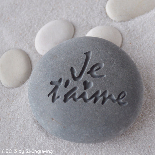 Je Taime - I love you - engraved beach stone ready to ship