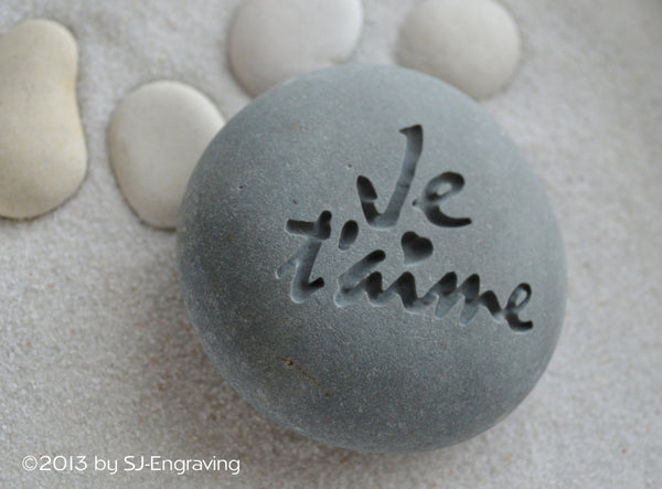 Je Taime - I love you - engraved beach stone ready to ship