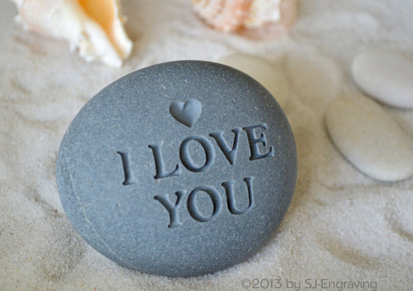 I love you  - Ready to ship engraved beach stone by SJ-Engraving
