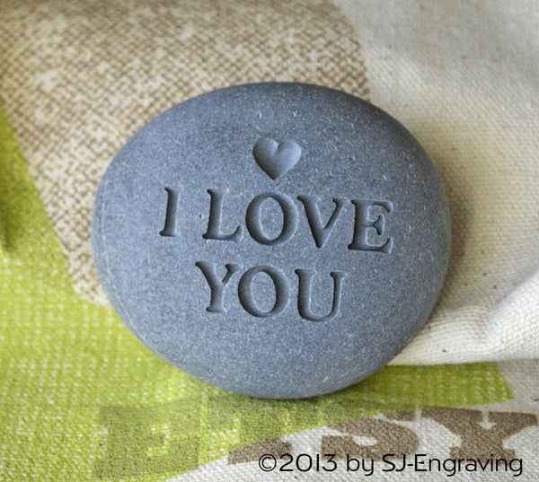I love you  - Ready to ship engraved beach stone by SJ-Engraving