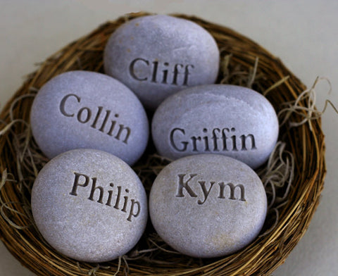 Personalized mothers gift nest - Set of 5 engraved stones in bird nest - engraved personalized gift