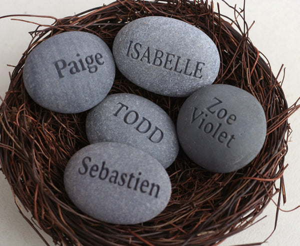 Personalized mothers gift nest - Set of 5 engraved stones in bird nest - engraved personalized gift