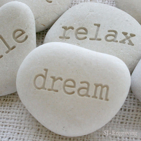 dream - White Beach Pebble - engraved white pebble